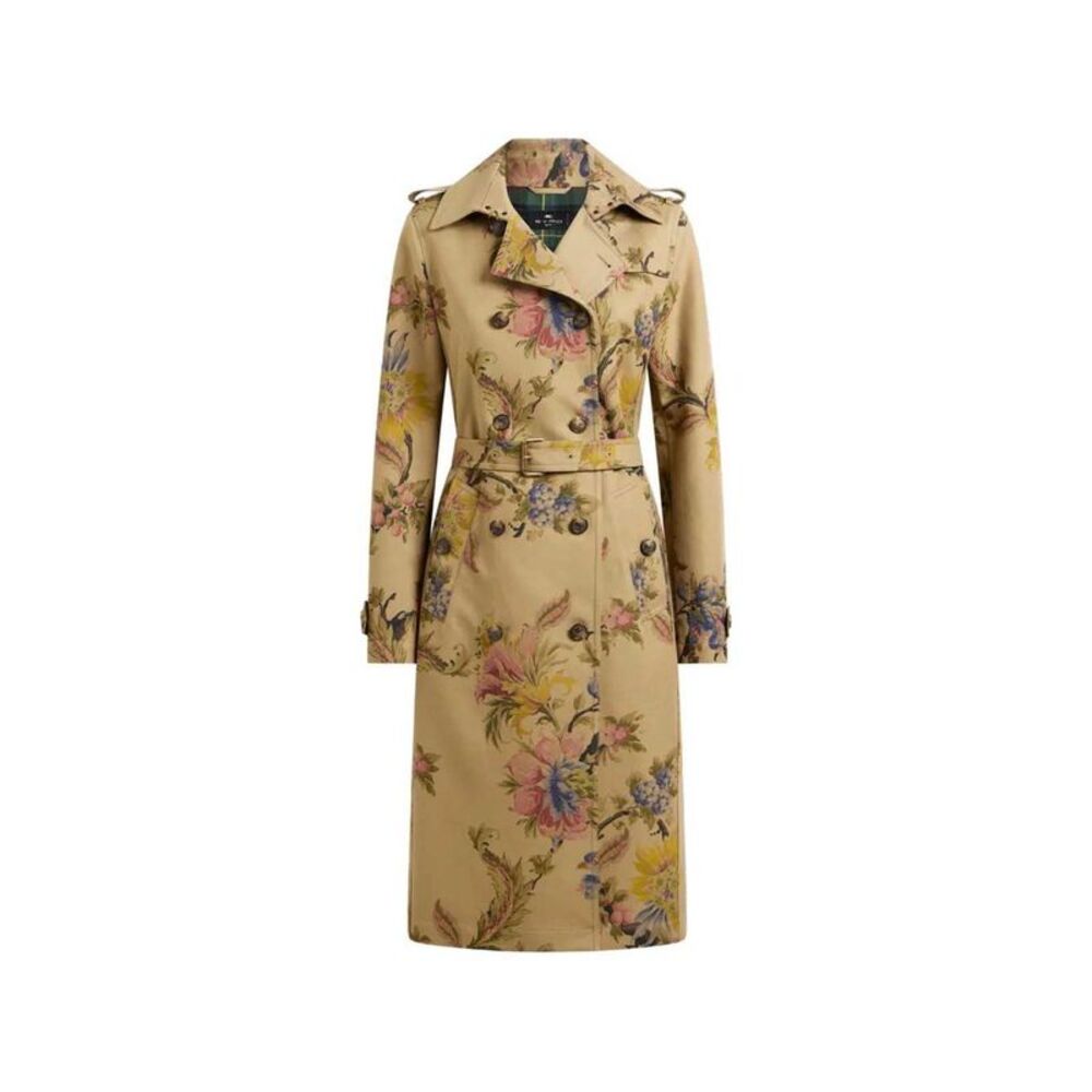 Etro Women Cotton Gabardine Trench Coat With Floral Pattern